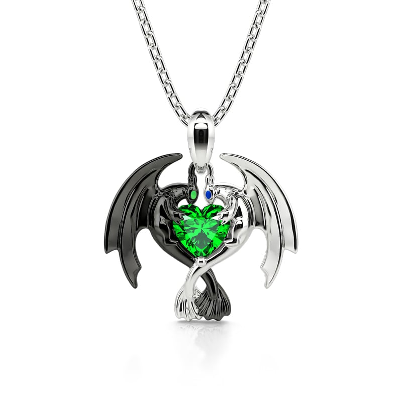 Jeulia Hug Me "Strongest Romance" Dragon Couple Heart Cut Sterling Silver Necklace