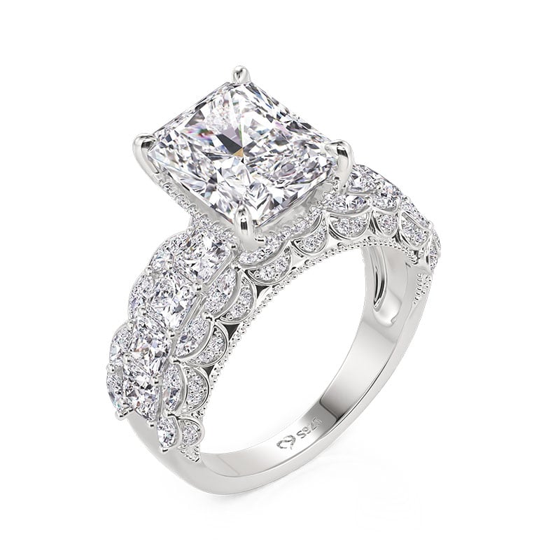 Jeulia Vintage Cluster Radiant Cut Engagement Ring