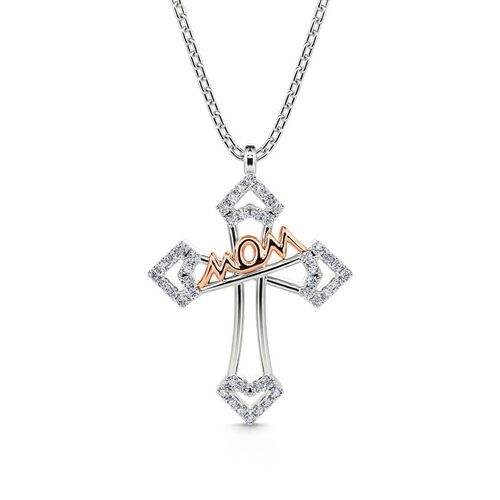 Jeulia "Mom Bless You" Mom Cross Sterling Silver Necklace Jeulia Jewelry