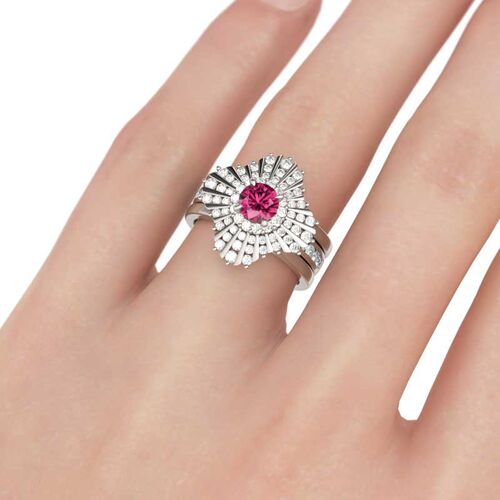 Jeulia Floral Round Cut Interchangeable Sterling Silver Ring Set