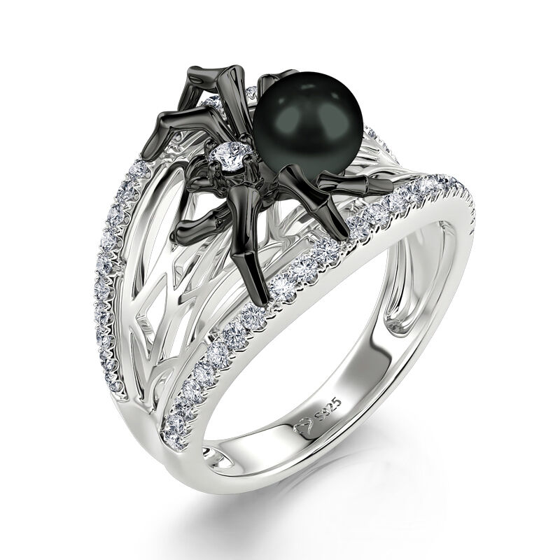 Jeulia  Anello  in Argento Sterling con Ragno Perla Nera Gotica