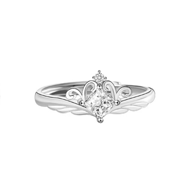 Jeulia Crown Design Princess Cut Sterling Silver Adjustable Ring