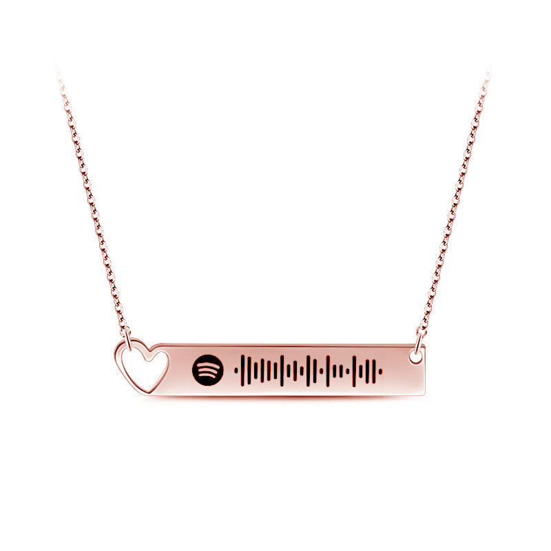 Jeulia Scannable Spotify Code Heart Bar Stainless Steel Necklace