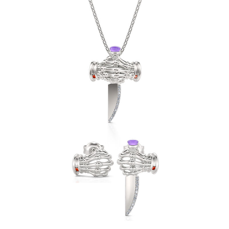 Jeulia "Butcher Knife" Skeleton Hands Sterling Silver Jewelry Set