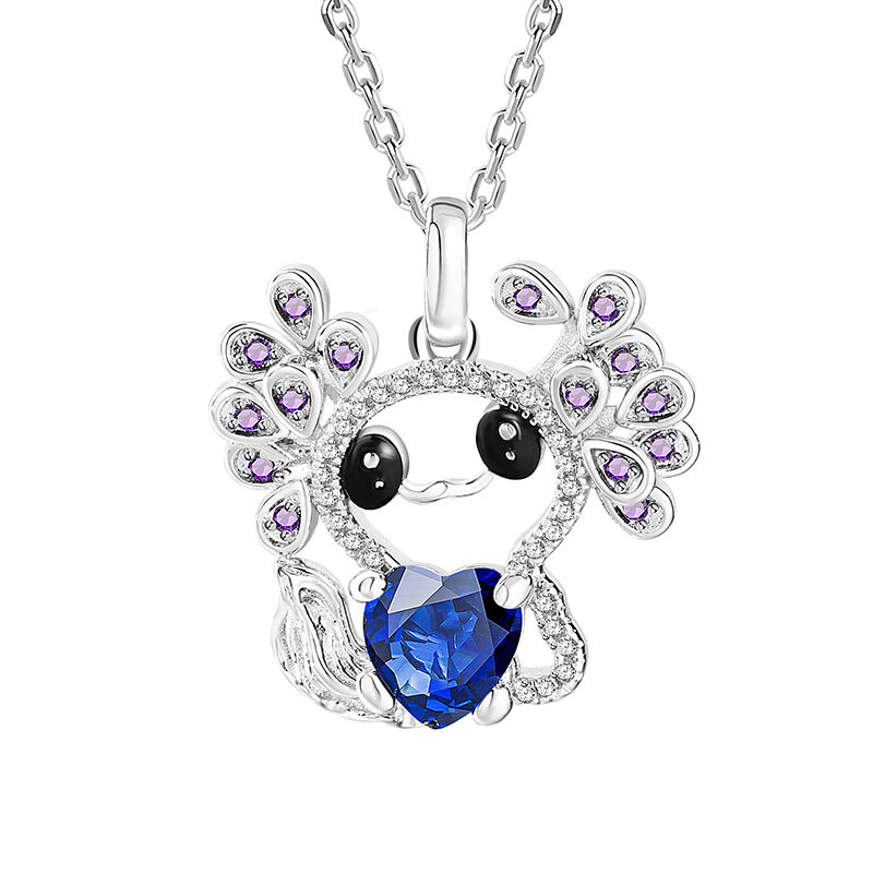 Jeulia Hug Me "Sweet Elf" Mexican Axolotl Birthstone Necklace Sterling Silver