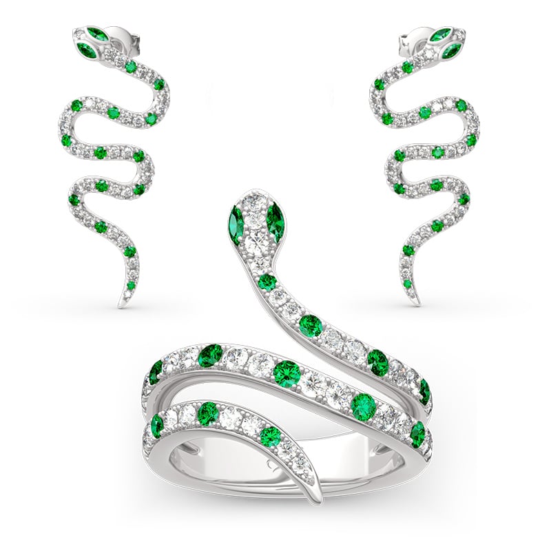 Jeulia "Spiritual Rebirth" Snake Shape Sterling Silver Jewelry Set
