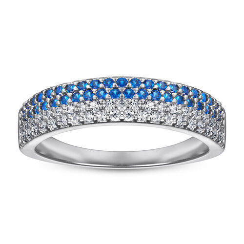 Jeulia Blue and White Four Row Sterling Silver Women's Band