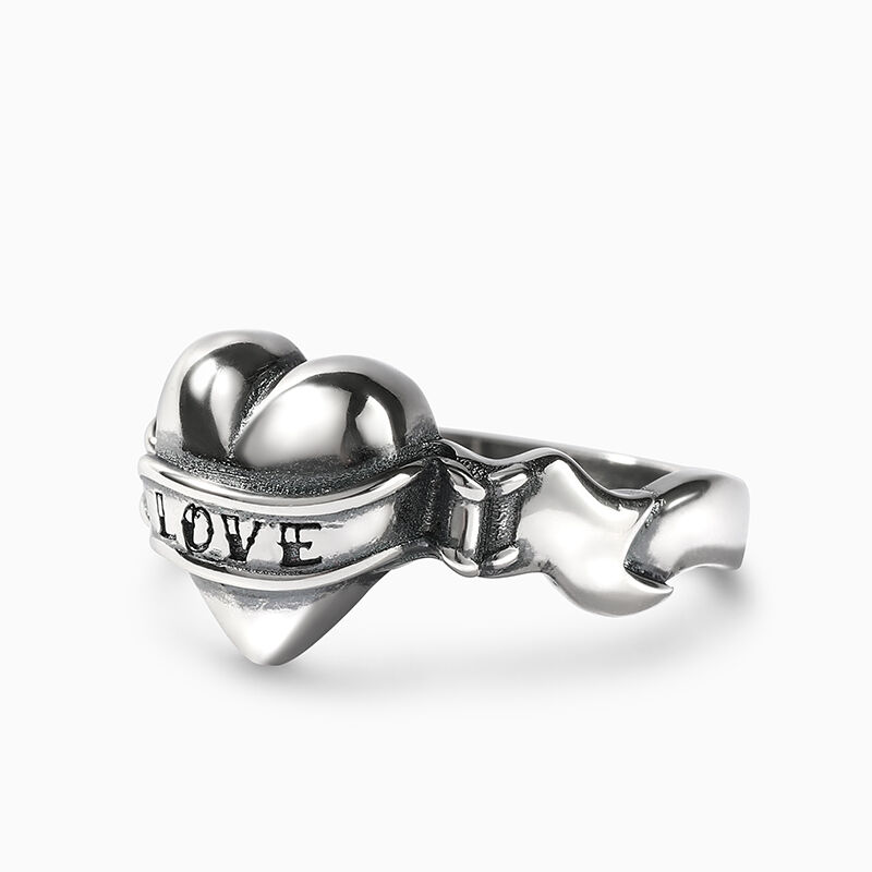 Jeulia Anillo de plata de ley con diseño de corazón con amor esculpido