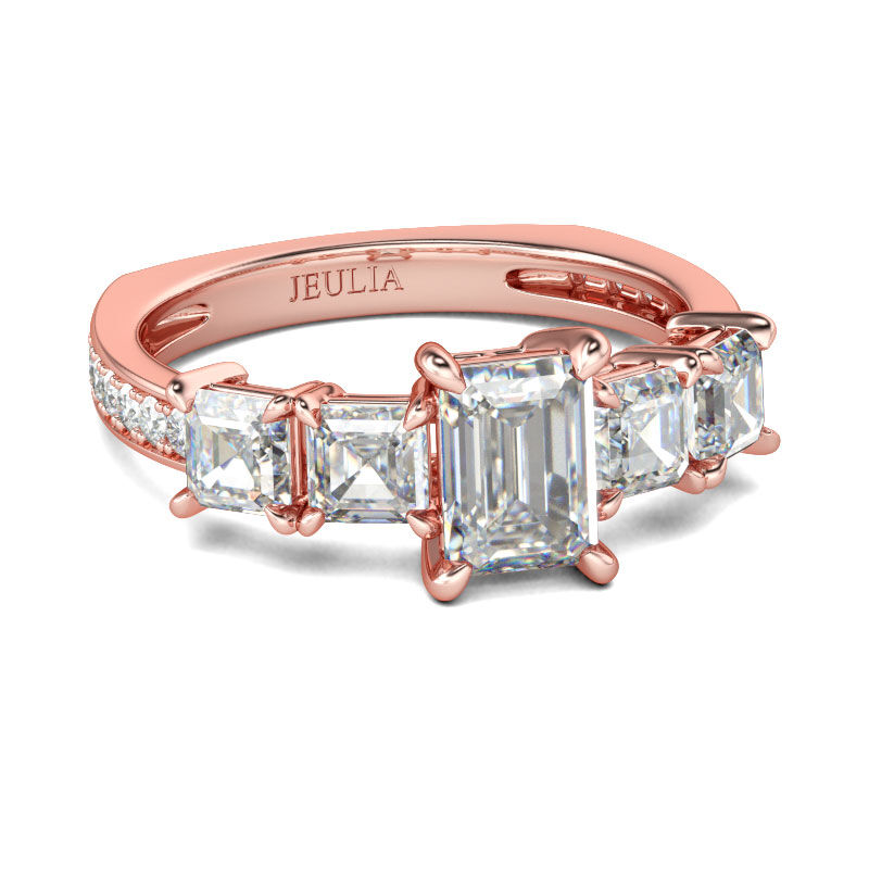 Jeulia Rose Gold Tone Emerald Cut Sterling Silver Ring