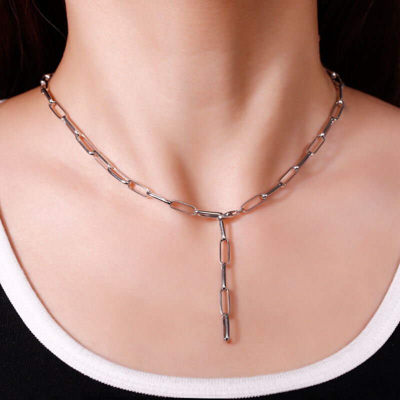 Jeulia Unique Design Sterling Silver Link Chain Necklace