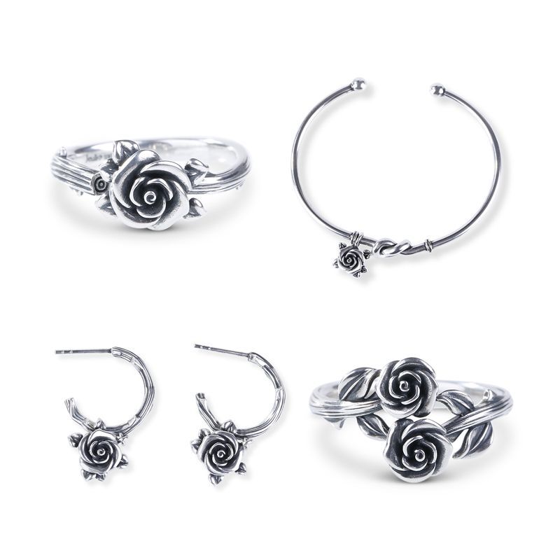 Jeulia Romantic Rose Sterling Silver jewelry Set