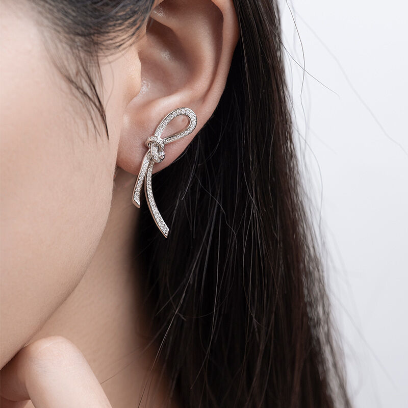Jeulia Pendientes de Plata de Ley Diseño de Cinta Nudo Elegante