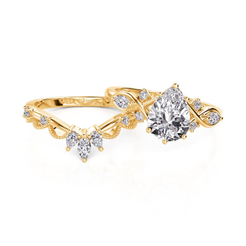 Jeulia Infinity Gold Pear Shaped Engagement Ring Set