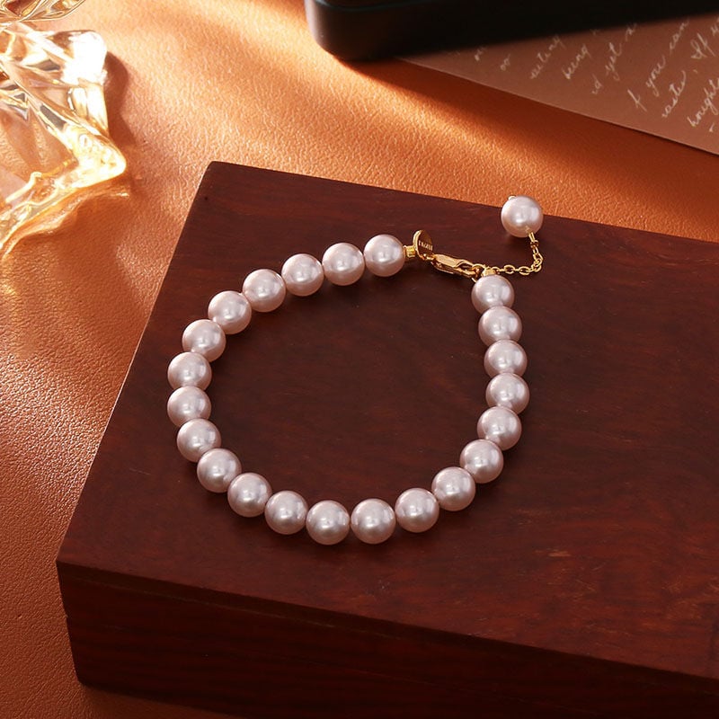 Jeulia "Timeless Elegance" Classic Golden Tone Pearl Bracelet