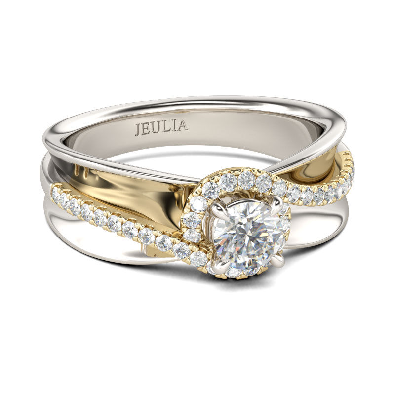 Jeulia Unique Two Tone Round Cut Sterling Silver Ring