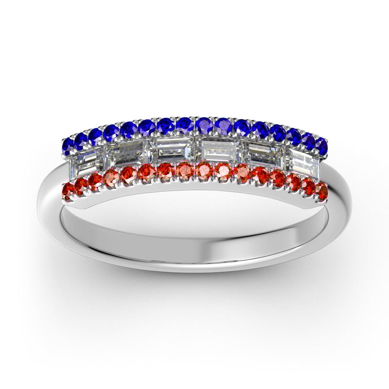 Jeulia Blue-White-Red Stackable Wedding Band Sterling Silver