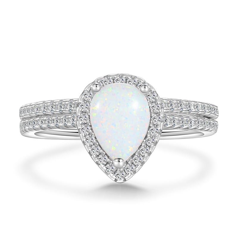 Jeulia Classic Pear Cut Opal Ring Set Sterling Silver