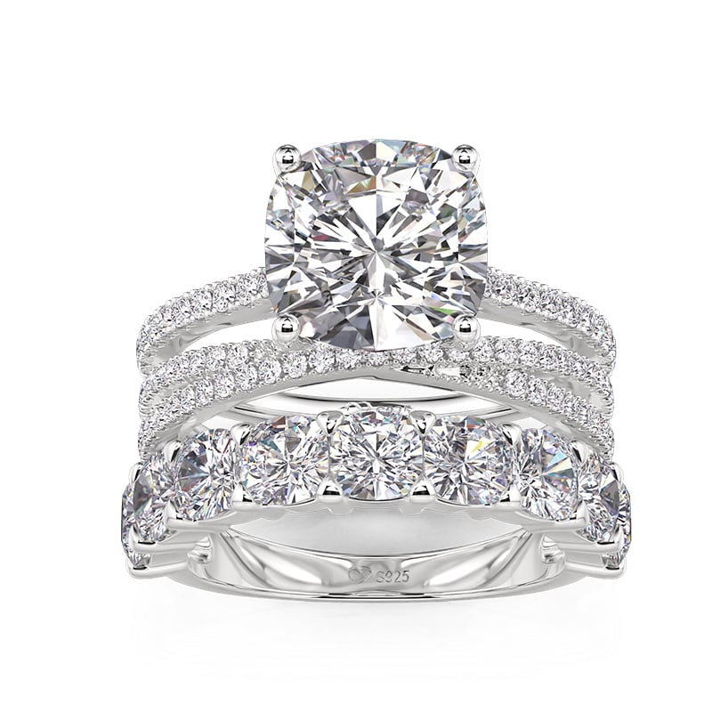 Jeulia Hidden Halo Glitter Radiant Cut Ring Set 3PCS