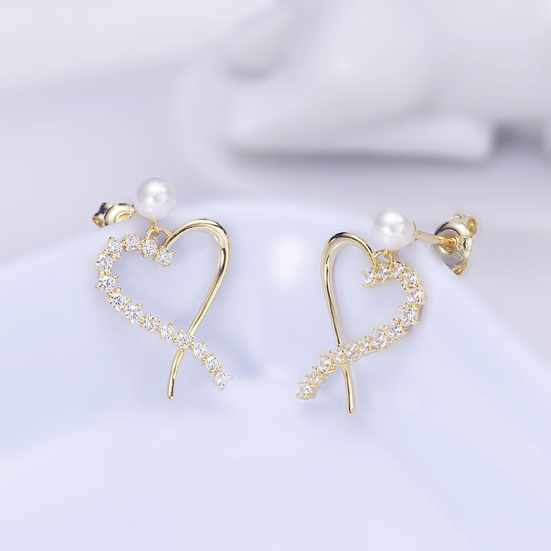 Jeulia Heart Design Pearl Sterling Silver Earrings