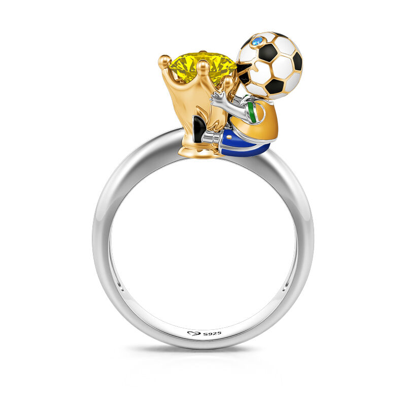 Jeulia Hug Me "You're My Champion" Brazil Football Team Round Cut Sterling Silver Ring