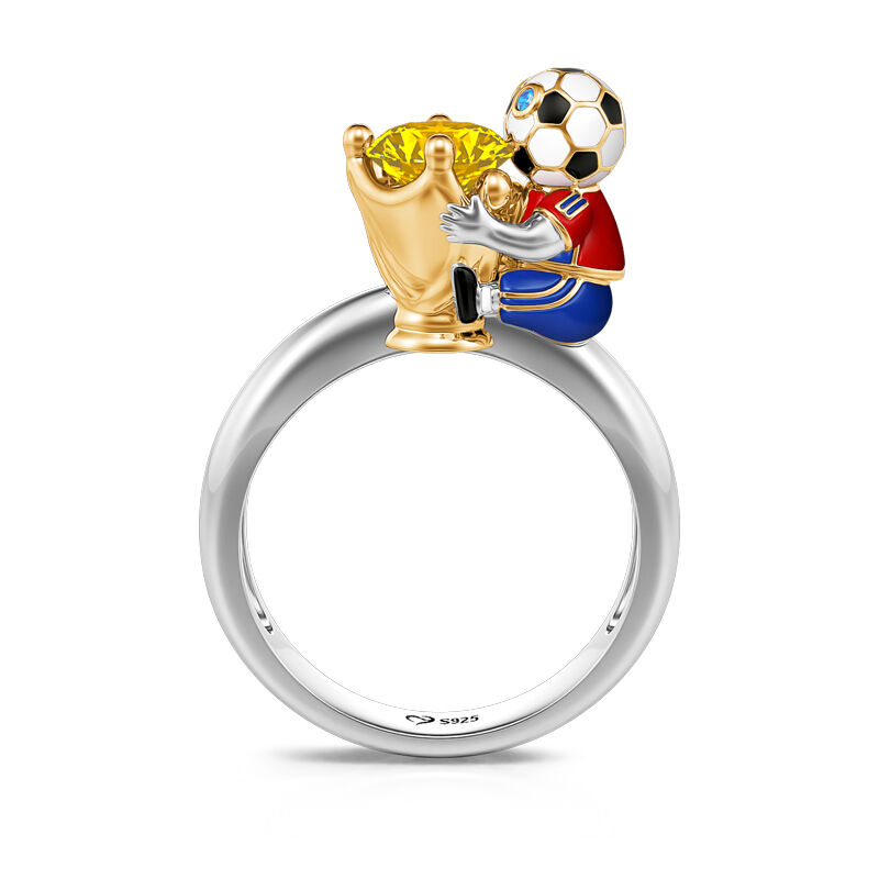 Jeulia Hug Me "You're My Champion" Spain Football Team Round Cut Sterling Silver Ring
