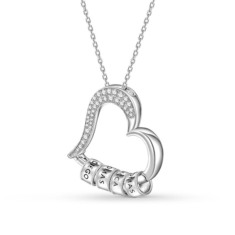 Jeulia Family Name Custom Heart Necklace Hollow out Silver