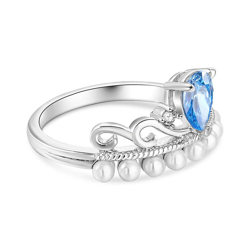 Jeulia White Pearl Mermaid Aquamarine Pear Engagement Ring Sterling Silver