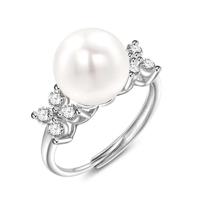 Jeulia Classic Four Leaf Clover Pearl Promise Ring Adjustable