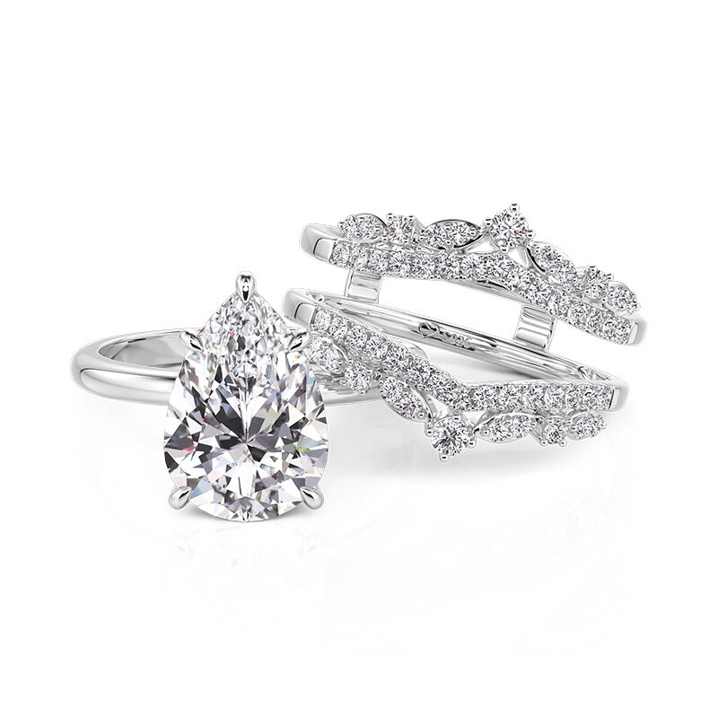 Jeulia Set Anello di Fidanzamento Taglio Pera con Enhancer in Argento Sterling