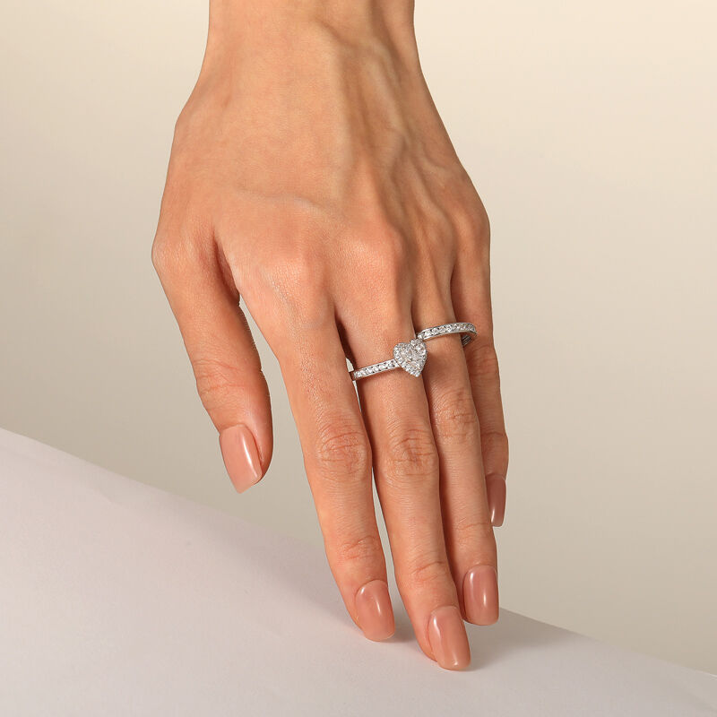 Jeulia Halo Heart Shaped Promise Ring Set