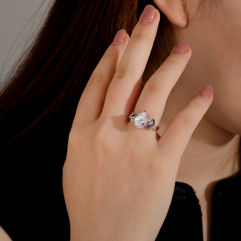 Jeulia Twisted Purple Butterfly Pear Shaped Wedding Ring