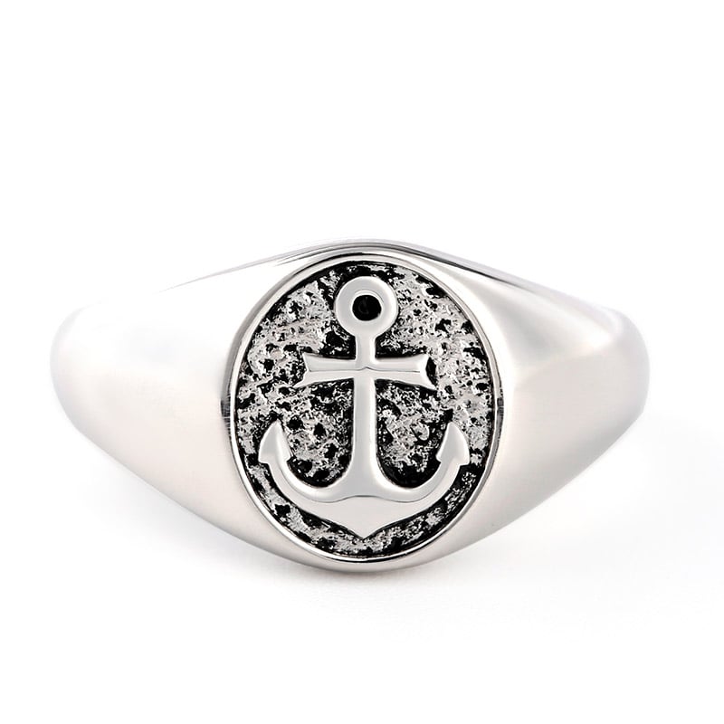 Jeulia "Navy Anchor" Sterling Silver Men's Ring