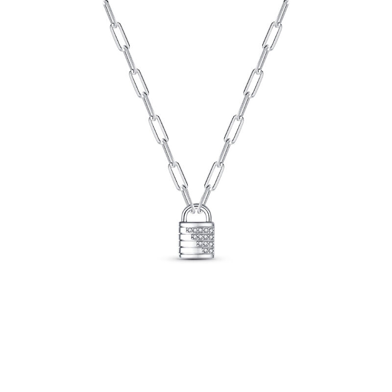 Jeulia Creative Micro Inlaid Lock Sterling Silver Necklace