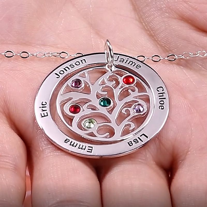Jeulia Family Tree Necklace with Birthstones Sterling Silver