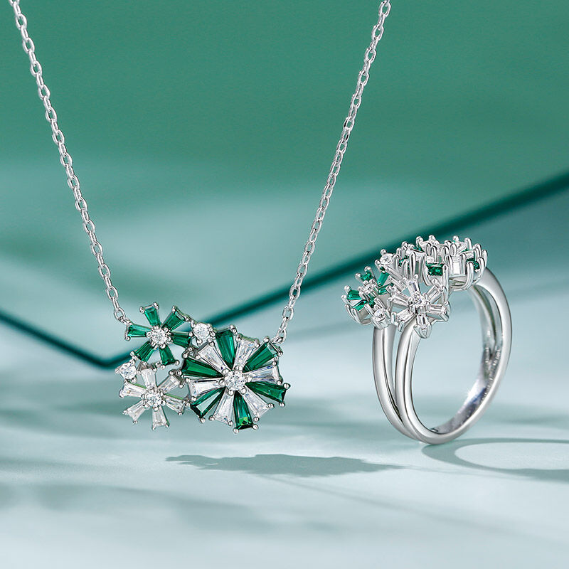 Jeulia Fancy Snowflake Emerald Cut Sterling Silver Jewelry Set
