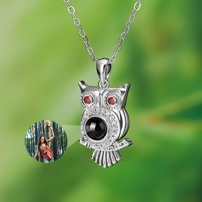 Jeulia Owl Design Personalized Photo Projection Sterling Silver Necklace