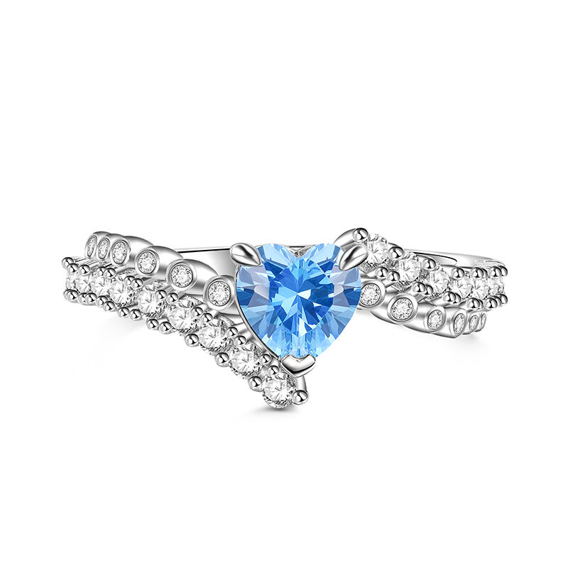 Jeulia Blue Heart Promise Ring Bypass Design Sterling Silver