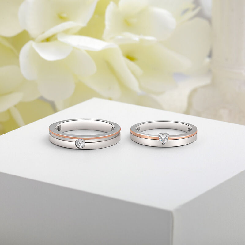 Jeulia Classic Two Tone Couple Rings Sterling Silver