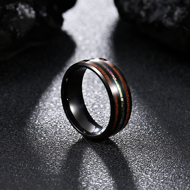 Jeulia Anillo Hombre Negro Simple de Madera Koa Acero Titanio