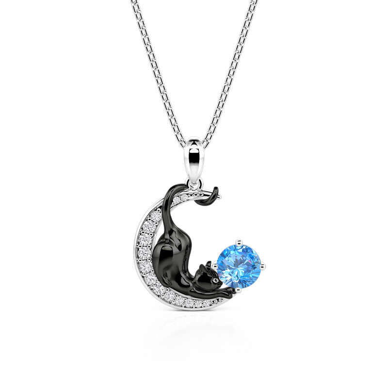 Jeulia Collar con Gato Negro Luna Personalizado con Piedra de Nacimiento