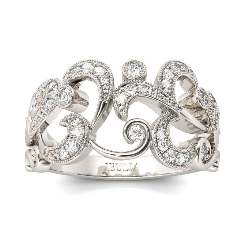 Jeulia Scrollwork Round Cut Sterling Silver Women's Band