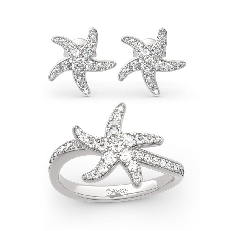Jeulia Starfish Sterling Silver Jewelry Set