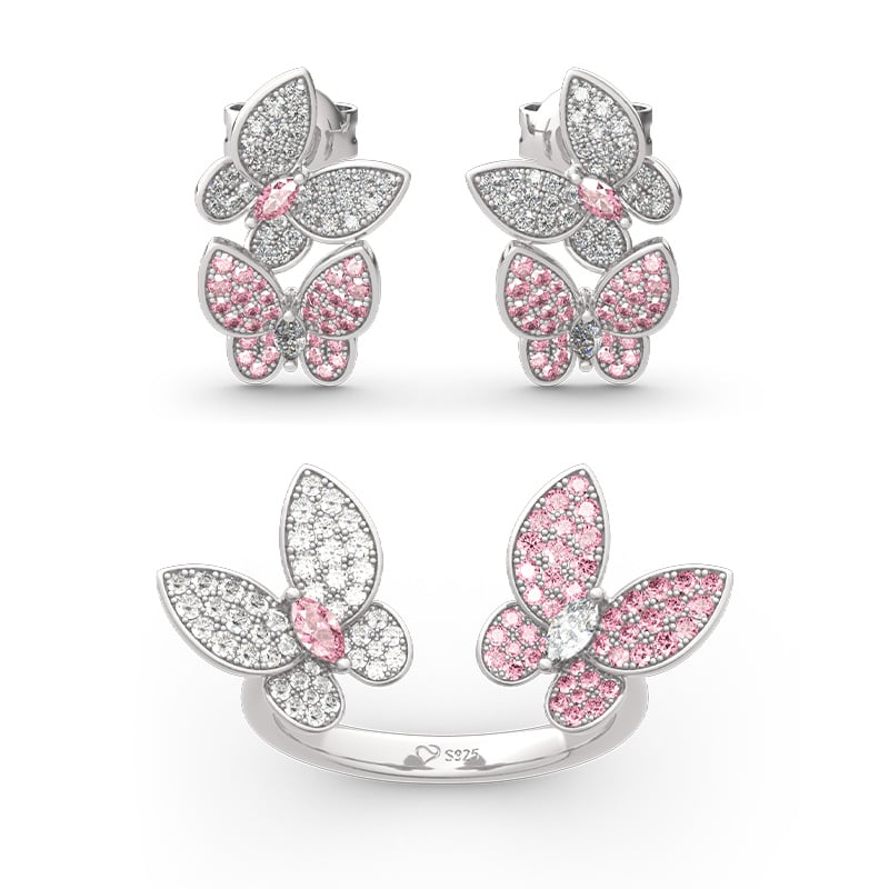 Jeulia "Spring is Coming" Two Butterfly Sterling Silver Jewelry Set