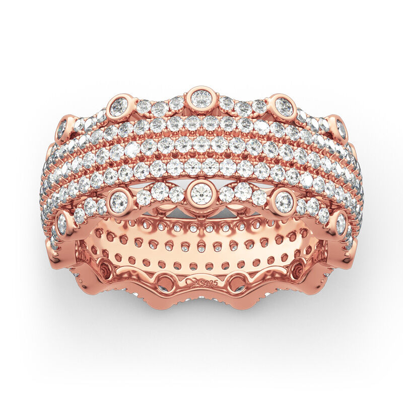 Jeulia Rose Gold Tone Pave Sterling Silver Women's Band