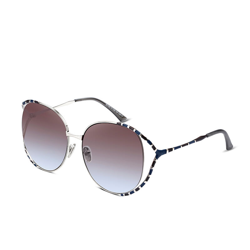 Jeulia Gafas de sol polarizadas redondas de color marrón-azul para mujer