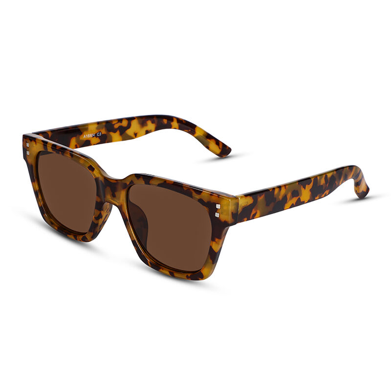 Jeulia "Sugar Cube" Rectangle Tortoise/Brown Unisex Sunglasses