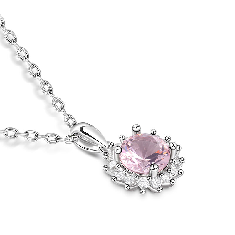 Jeulia Halo Round Cut Synthetic Morganite Sterling Silver Necklace