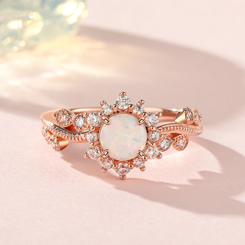 Jeulia Vintage Opal Sterling Silver Engagement Ring