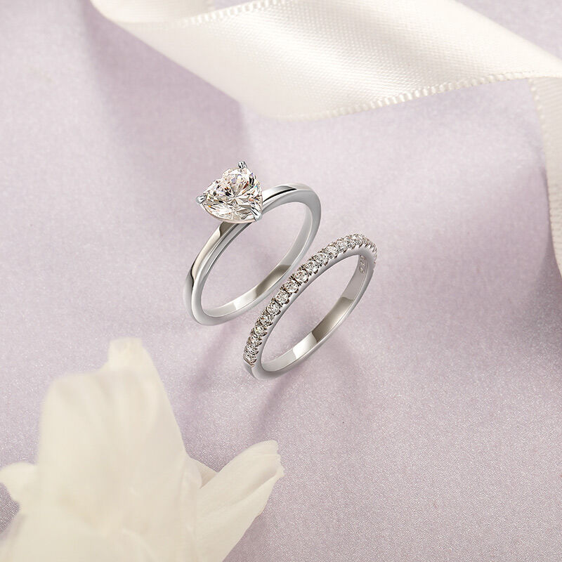 Jeulia Simple Custom Heart Engagement Eternity Ring Set