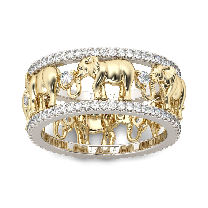 Jeulia Two Tone Round Cut Sterling Silver Elephant Band